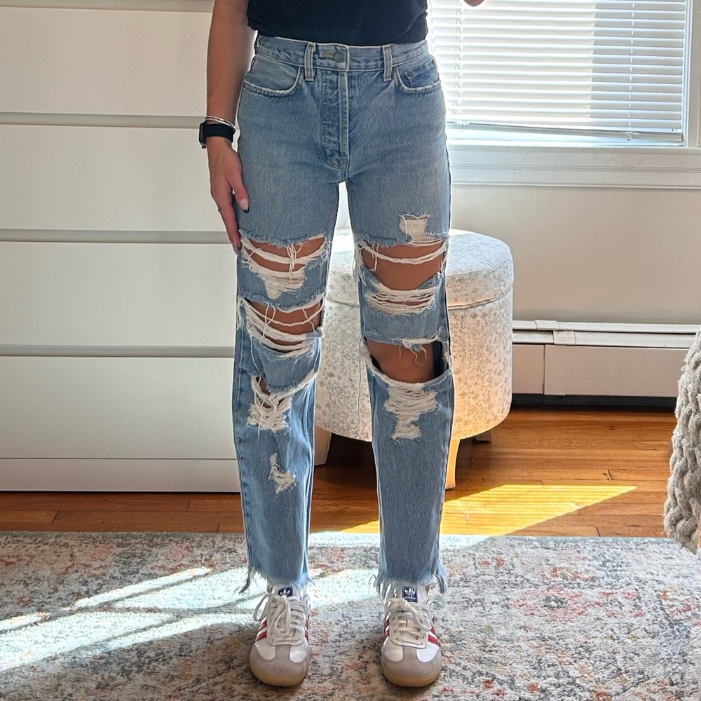 Carmar Denim Mid/High Rise Distressed Medium Wash Straight Leg Jean